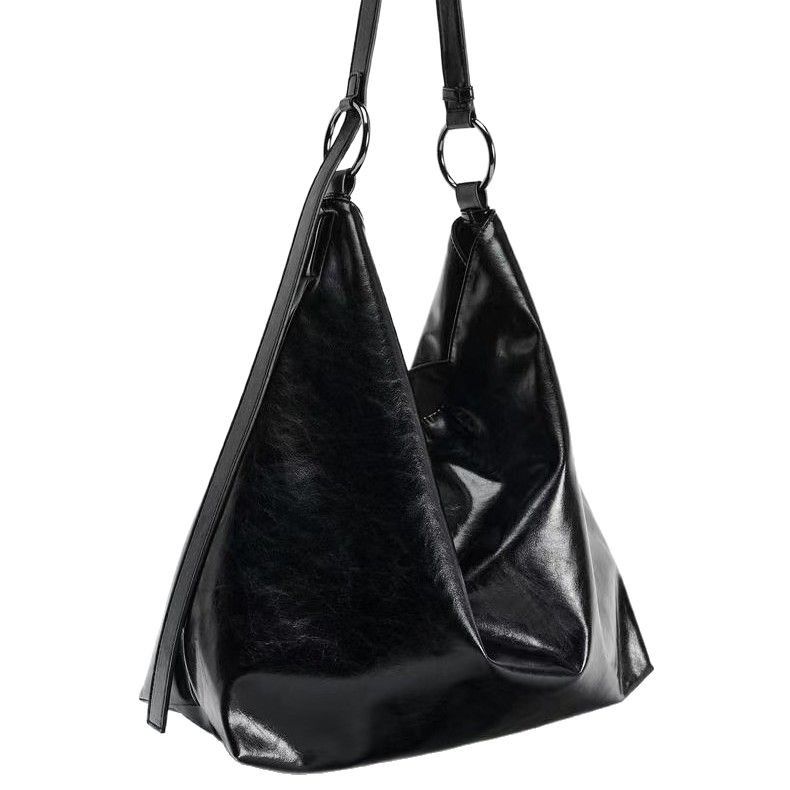 Sac fourre-tout décontracté en cuir souple double face noir pour femme, grande capacité, printemps 2025_voghion.com