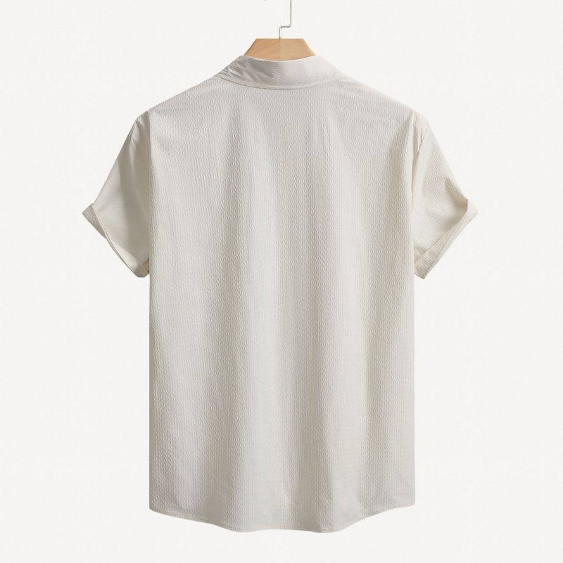 Moška oblačila pomlad in poletje nova evropska in ameriška moška enobarvna priložnostna srajca s kratkimi rokavi kardigan rever modna srajca čez mejo moški_voghion.com