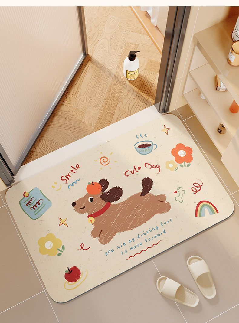 Schnelltrocknende, rutschfeste und saugfähige Fußmatte mit Cartoon-Motiv für Badezimmertüren_voghion.com