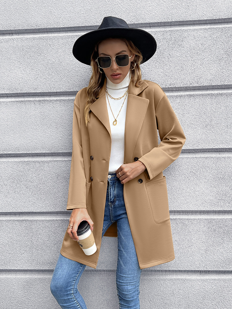 Abbigliamento donna autunno e inverno cardigan di media lunghezza giacca doppiopetto in maglia per donna_voghion.com