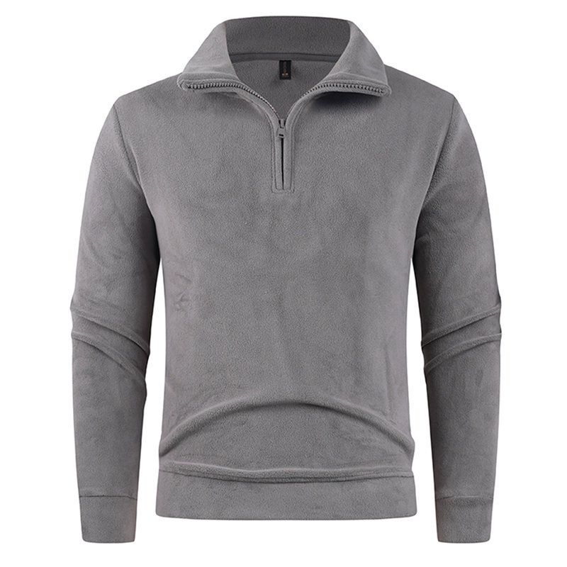 Herren-Sweatshirt aus doppelseitigem Sherpa-Fleece mit halbem Reißverschluss, 400 g/m² – Thermo-Pullover mit Stehkragen für den Winter – Schwere, lässige Streetwear (M bis 4XL)_voghion.com