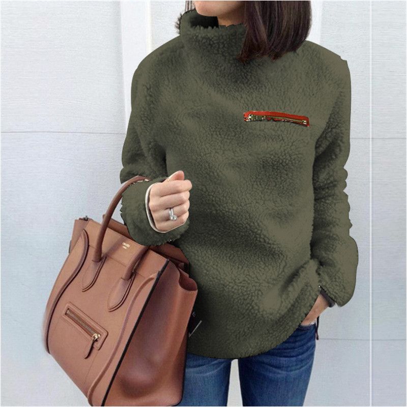 Women's Zip Neck Long Sleeve Pullover Sweater – Fall Fashion Essential In Stretch Cotton_voghion.com