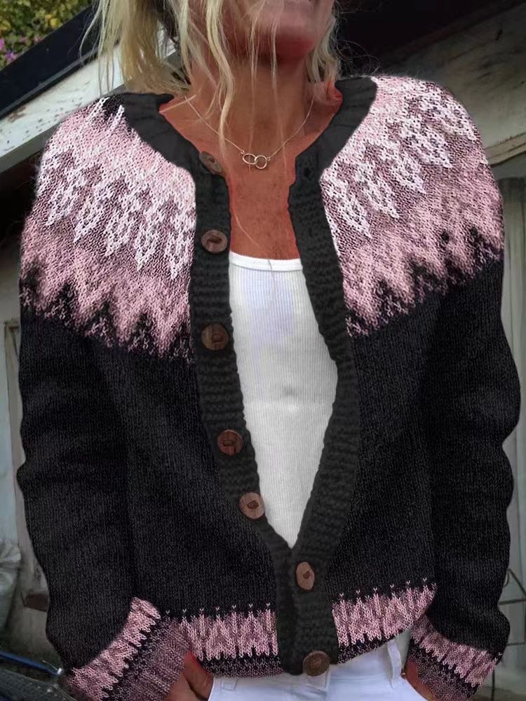 Cardigan etnico in maglia jacquard | Maglione pullover boho (S-5XL, oltre 30 colori)_voghion.com