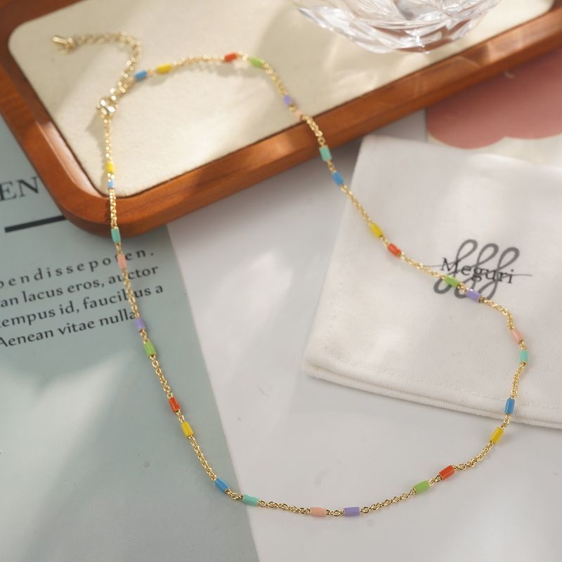Colored Dopamine Necklace For Women, Niche Colored Oil Drop Stacking Design Double Layer Beaded Necklace For Women_voghion.com