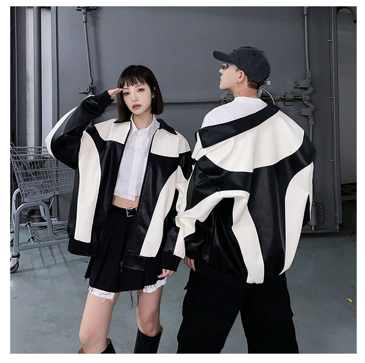Abrigo de cuero para parejas, versátil, moderno, informal, edición coreana, Data Good 507-2-PY6801-P75_voghion.com