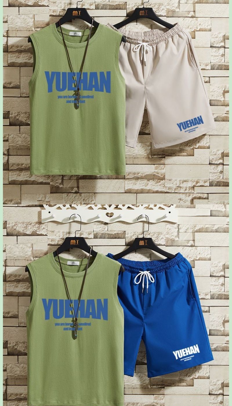 Trendy Weste für Herren Sommer dünne ärmellose Camisole T-Shirt Casual Workwear Shorts zweiteiliges Set 12_voghion.com