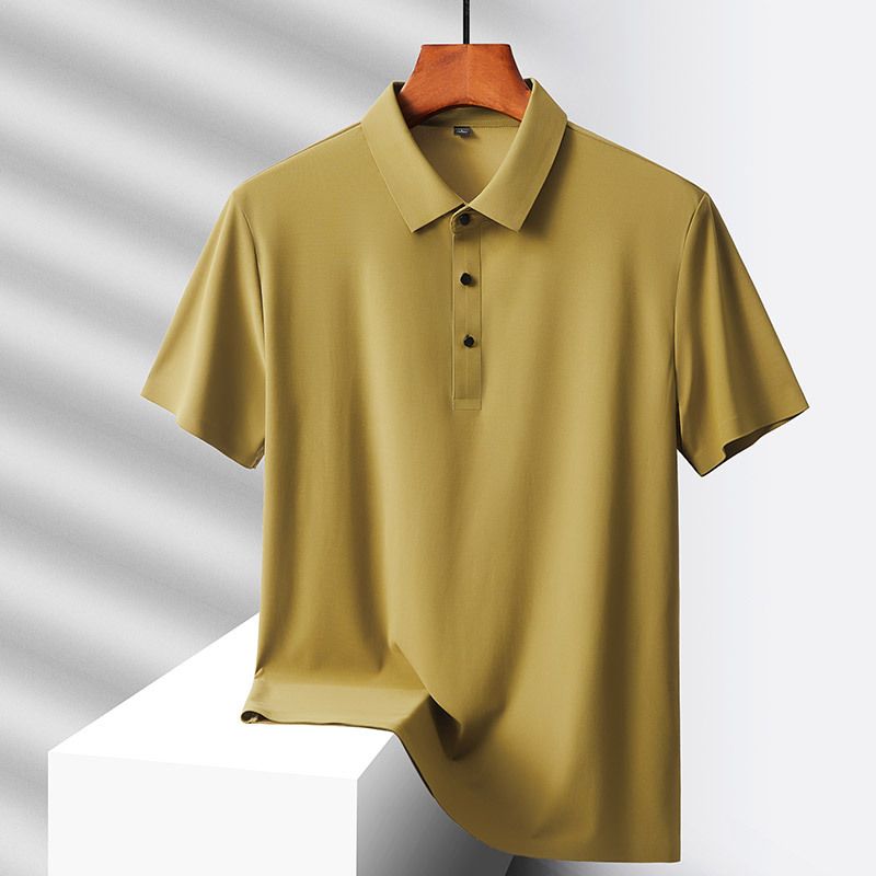 CT 2025 Novo Conjunto de Camiseta e Shorts Sem Costura de Seda Gelada para Homens, Cor Sólida, Polo Simples, Verão, Manga Curta Masculina_voghion.com