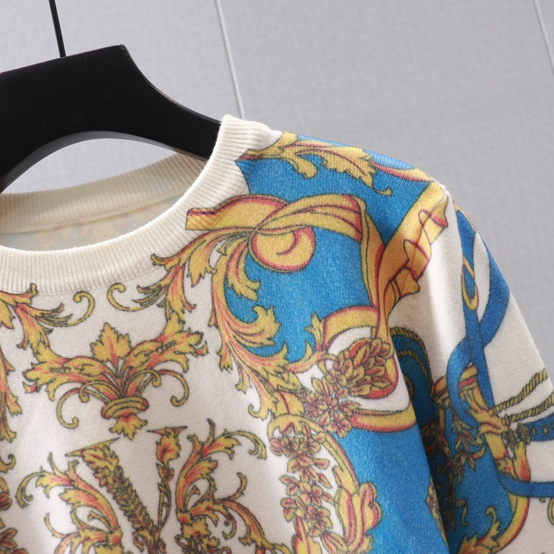 Maglione a maniche lunghe con scollo rotondo e stampa astratta retrò da donna, maglione aderente con fondo Joker_voghion.com