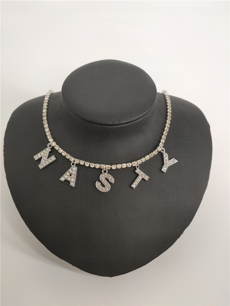 sources rhinestone bright diamond flash diamond letter combination pendant single row diamond necklace fb1543_voghion.com