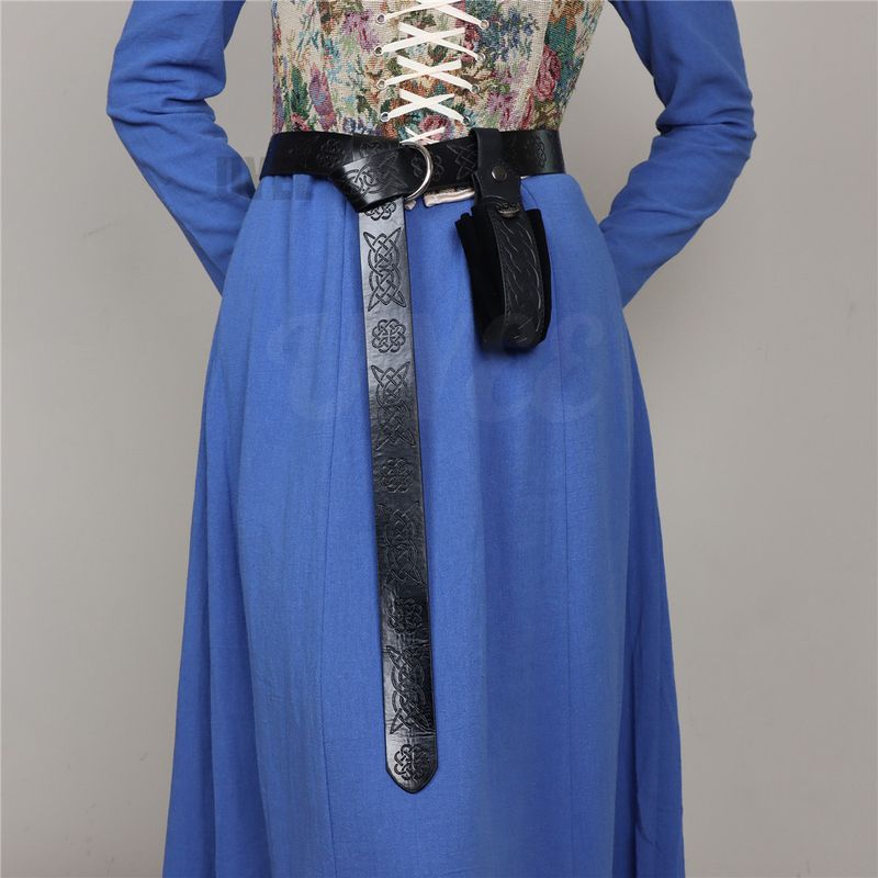 Vintage Mittelalter PU Leder Keltischer Loop Ring Emed Wikinger Gürtel Retro Accessoire Damen Herren Ritter Pirat Cosplay Kostüm_voghion.com