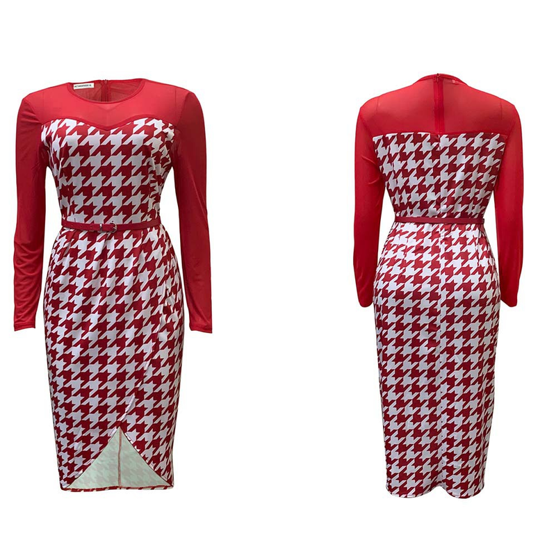 Damenbekleidung in Übergröße, Modedruck, Mosaik-Netz, professionelles Bürokleid_voghion.com