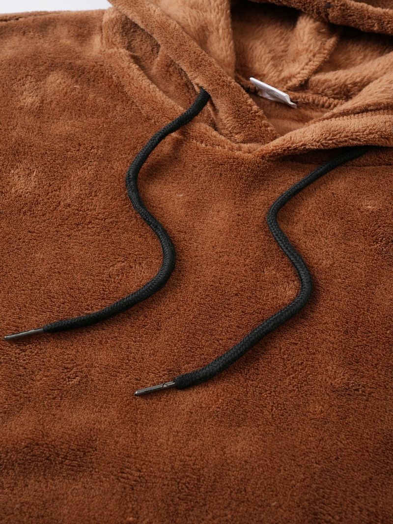 Felpa con cappuccio foderata in pile da uomo - Felpa oversize con cappuccio (grigio/marrone chiaro/nero, S-2XL)_voghion.com