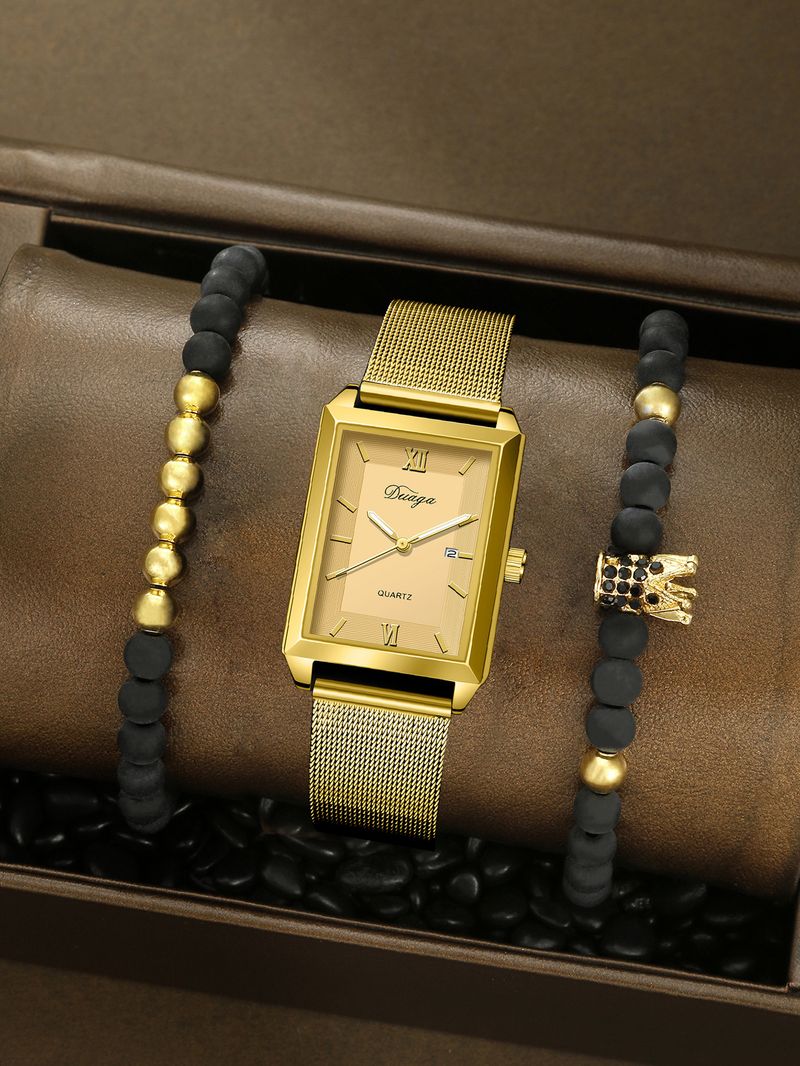 Orologi da donna alla moda e personalizzati, alla moda, da uomo, in lega quadrata con orologio al quarzo, set di braccialetti alla moda personalizzati_voghion.com