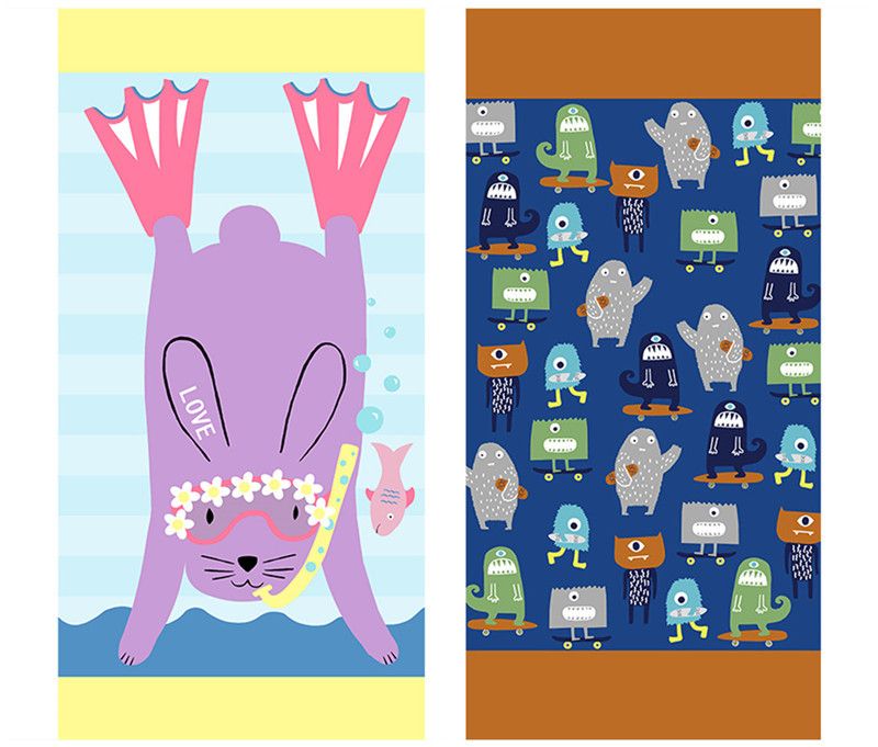 Verdicktes Badetuch aus reiner Baumwolle mit Cartoon-Motiv für Kinder und Erwachsene, großes Strandtuch aus Baumwolle_voghion.com