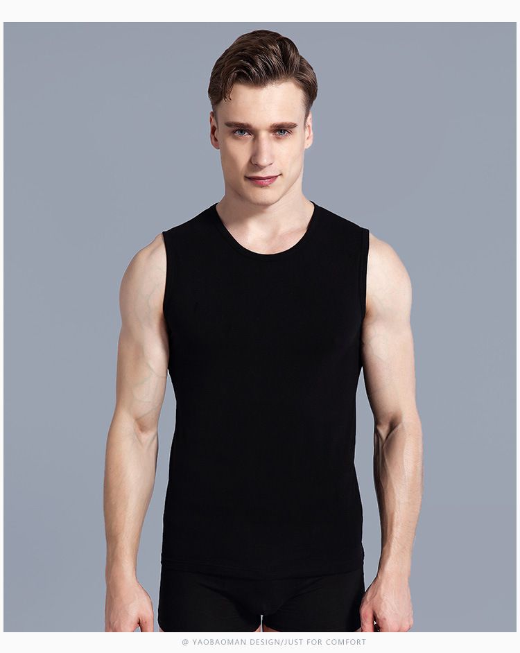 Ropa interior de verano para hombre, camiseta sin mangas deportiva ajustada transpirable con hombros anchos y cuello redondo, color sólido_voghion.com