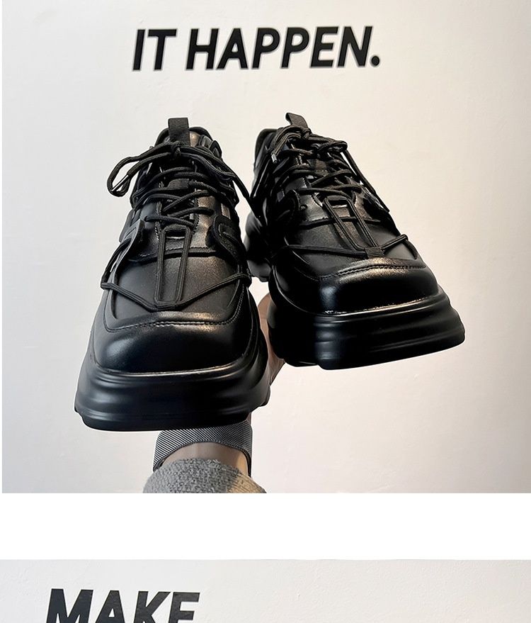 Wangjia High-End Hummer Bar Niche Square Toe Leder Herren Casual Derby Schwarz Höhersetzende Dad Schuhe 3316-A_voghion.com