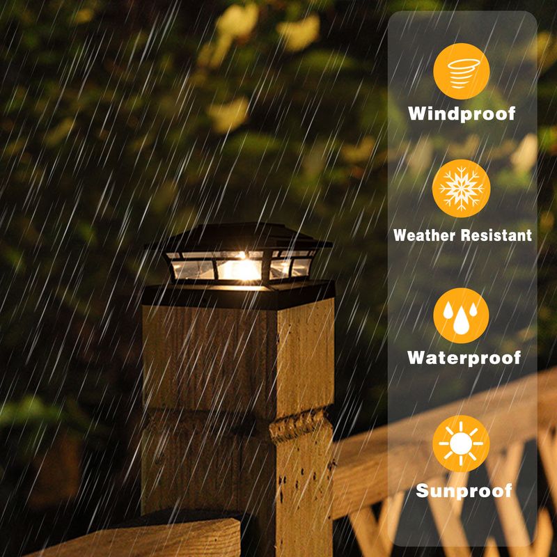 Pilar de iluminação solar LED para áreas externas - Luz quente/branca ajustável para postes de jardim, caminhos e portões (10 W, ABS IP65, modelo DC-101, pacote com 2)_voghion.com