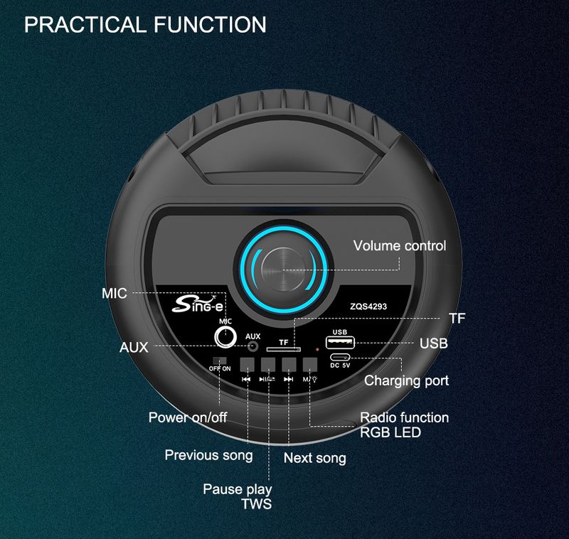 Bezprzewodowy głośnik karaoke Bluetooth ZQS4293 nadaje się do występów na świeżym powietrzu_voghion.com