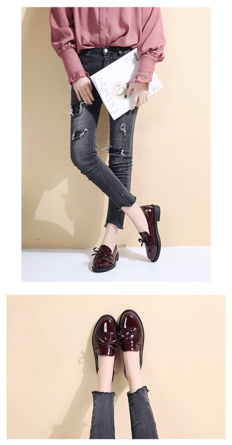 Kadınlar için kalın topuklu ayakkabılar 2024 ilkbahar ve sonbahar yeni kadın ayakkabıları fiyonklu küçük deri ayakkabılar öğrenci püsküllü mokasenler kadın İngiliz tarzı_voghion.com