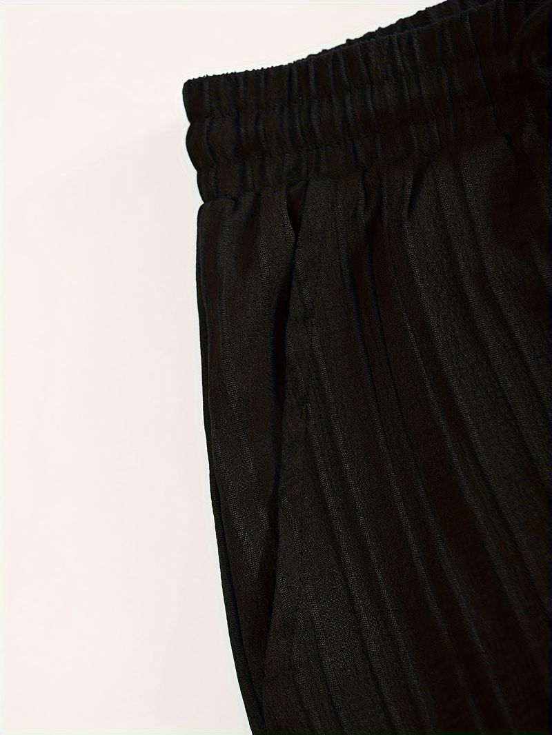 Costum casual pentru bărbați, la modă, cu dungi texturate și valuri, cu mânecă scurtă, pantaloni lungi_voghion.com