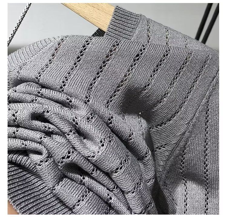 Abbigliamento maschile 2024 Estate Slim Uomo Sottile Maglietta a maniche corte Moda Scollo a V Cava Camicia con fondo Scollo a cuore Maglietta_voghion.com