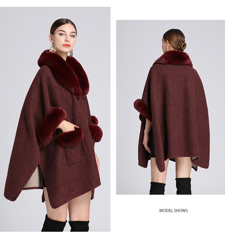 Damenkleeder Imitatioun Rex Kanéngchenpelzkragen Schal Mantel Grouss Gréisst locker Wollmantel Cardigan fir Fraen_voghion.com