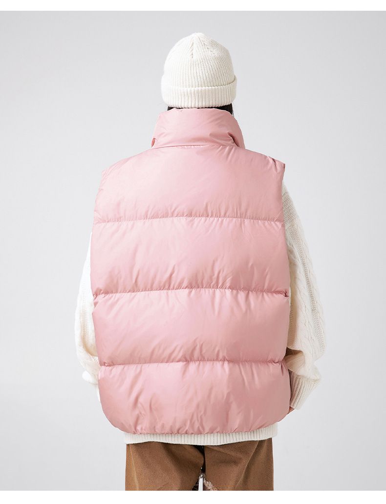 Colete masculino com gola alta e enchimento de plumas - Jaqueta acolchoada reversível sem mangas para inverno com estampa retrô para estilo urbano_voghion.com