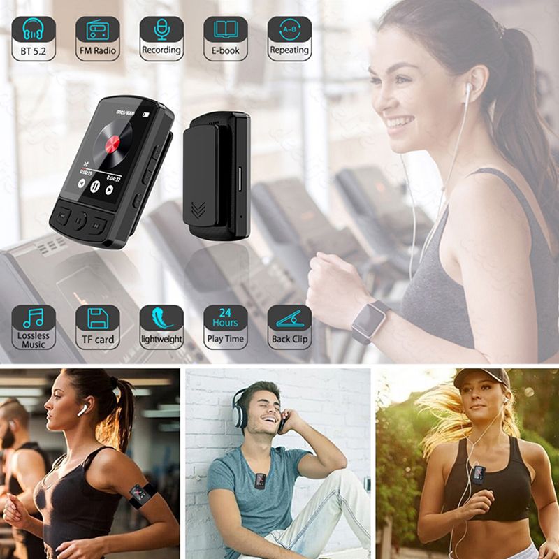 128GB Sport Bluetooth Player Tragbare Clip Mini Musik MP3 Mit Bildschirm Für Wallman Unterstützung_voghion.com