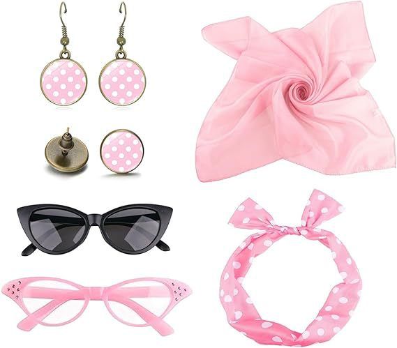 Halloween Party Cosplay Retro 1950s Dress Up Polka Dot Earrings Earrings Headband Set_voghion.com
