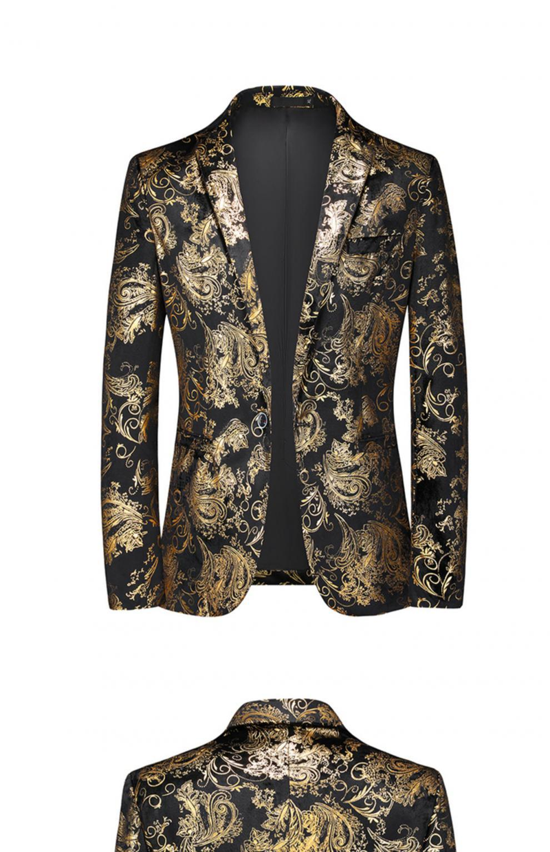 2024 New Men's Casual Spring and Autumn Fashion Gold Stamping Slim Fit Long sleeved Single breasted Suit_voghion.com