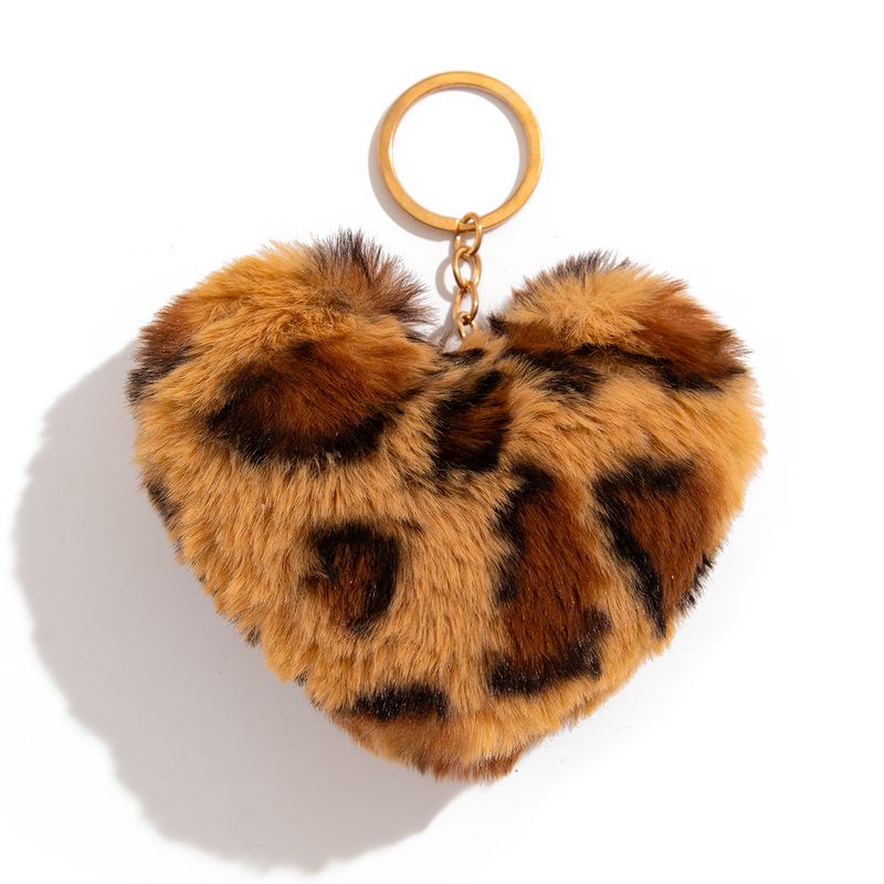 Portachiavi con ciondolo a forma di cuore con stampa leopardata fai da te alla moda e personalizzato, decorazione per borsa con palla di pelo a forma di cuore di pesca_voghion.com