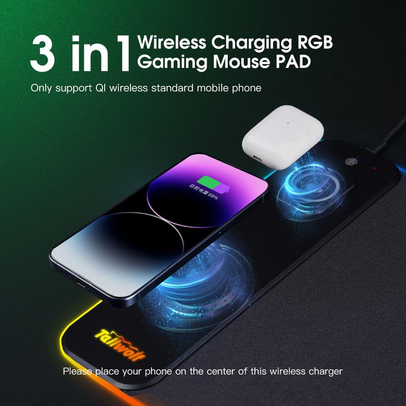 Tappetino per mouse con ricarica wireless 3 in 1, tappetino per tastiera da gioco RGB da ufficio di grandi dimensioni e resistente allo sporco, tappetino da tavolo per computer personalizzato in piccoli lotti_voghion.com
