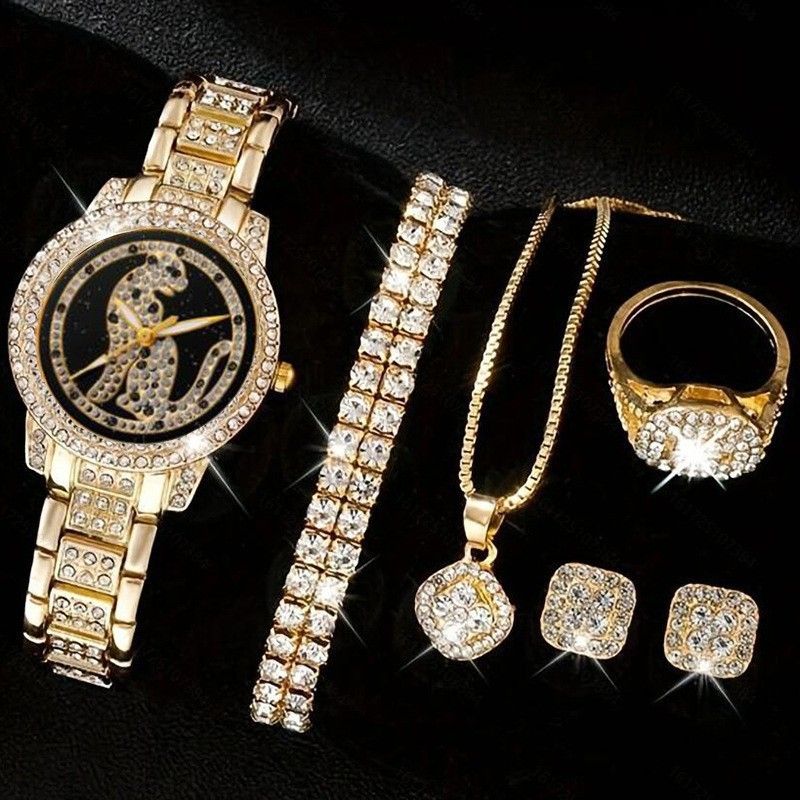 Set di orologi da polso di lusso con diamanti incastonati per donna - Elegante collezione di 5 orologi da polso al quarzo con funzione calendario_voghion.com