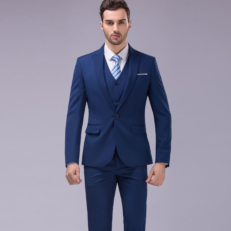 CT Men's Korean Style Slim Fit Set Large Size Business Casual Groom Tuxedo Suit_voghion.com