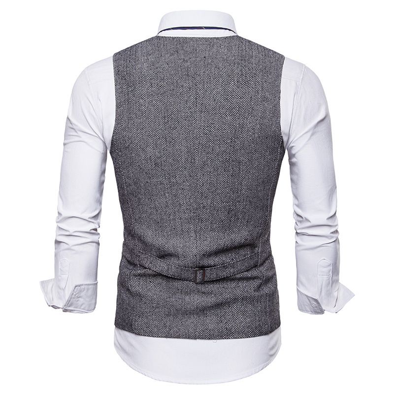 Colete casual de espinha de peixe masculino, colete de terno com decote em V da moda masculina_voghion.com