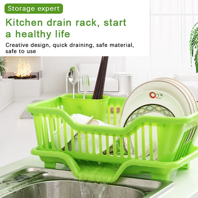Kitchen Drainage Rack With Drainer Board Countertop Utensils Plates Chopsticks Bowls Spoons Storage Dish Drying Rack_voghion.com