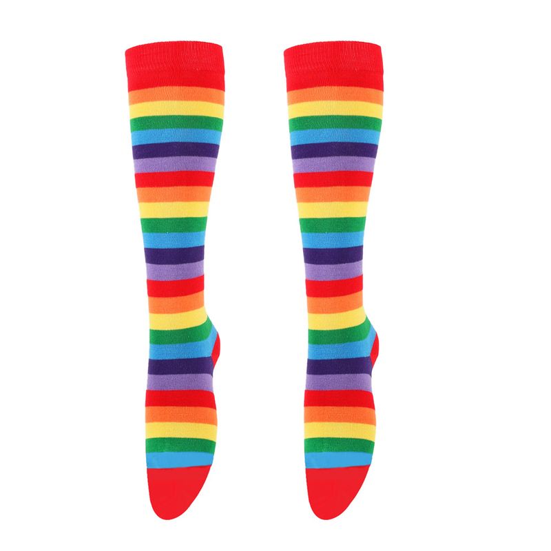 Unisex Kleurrijke gestreepte kniekousen Dames katoenen sokken Heren mid-tube sokken Vakantiefeest regenboog kuitsokken_voghion.com