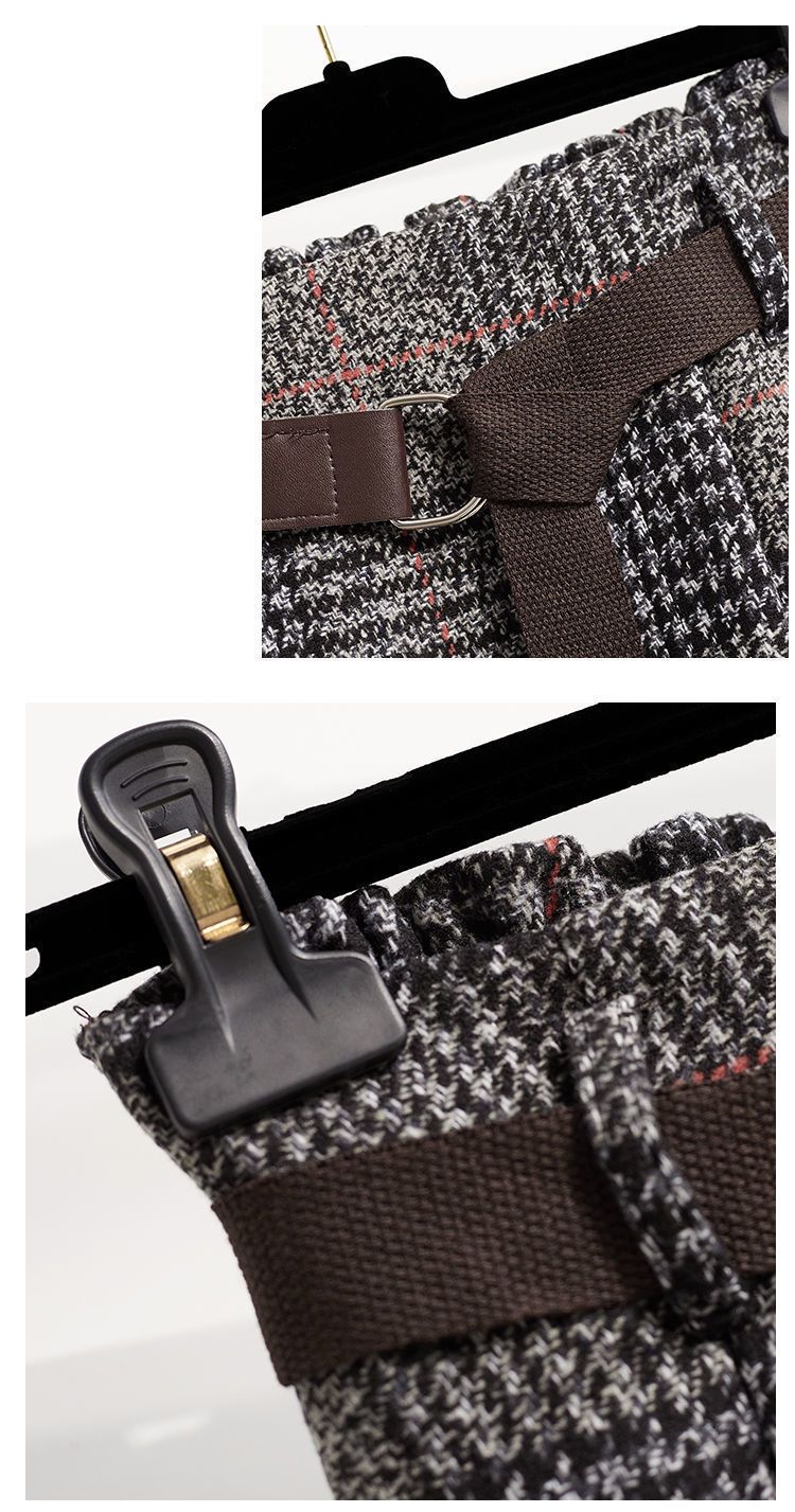 Gonna a ruota irregolare a quadri in lana per abbigliamento da donna, nuova gonna retrò primaverile e autunnale, gonna a vita alta sottile e di media lunghezza_voghion.com