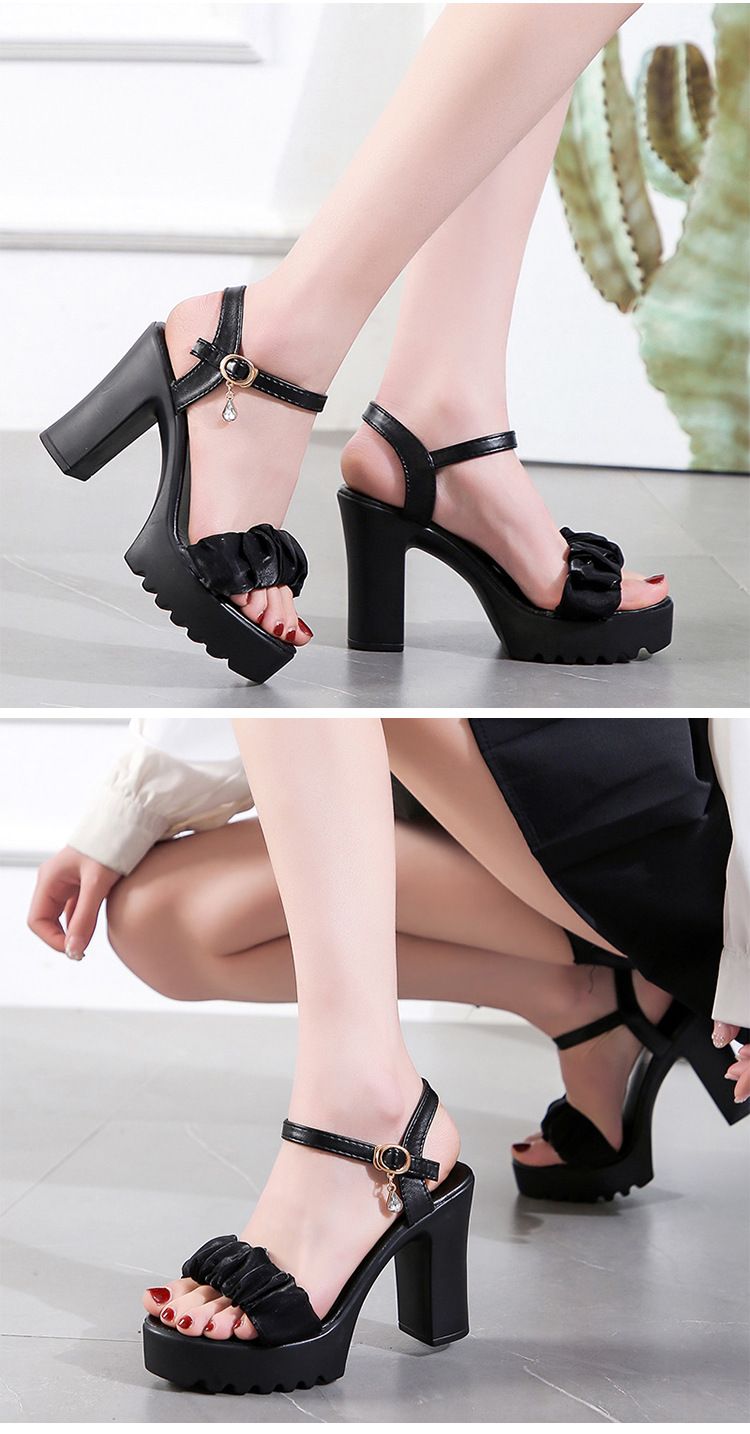 high-heeled Sandals, Thick Heel, Waterproof Platform, Versatile, Summer Soft Leather, Comfortable And Stylish Height_voghion.com