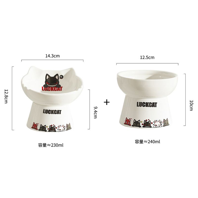 Gamelle anti-basculement en céramique LUCKCAT pour chat, avec protection cervicale et bouche inclinée._voghion.com