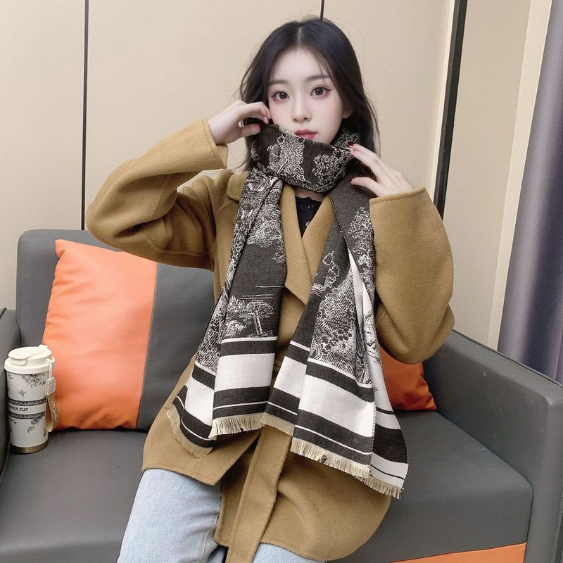 Neu für Damen Winter 2025: Doppelseitiger, langer, schlichter, vielseitiger, warmer Schal/Halstuch für reife Damen, in Schwarz und Weiß erhältlich._voghion.com