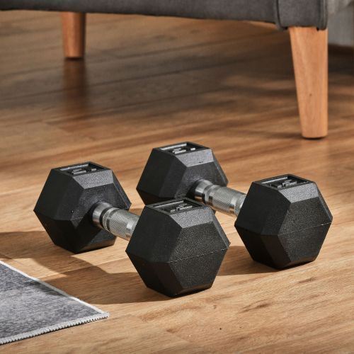 Soozier 2 X 15lbs Hex Dumbbell Set Of 2, Rubber Weights Exercise Fitness Dumbbell With Non-Slip Handles, Anti-roll, For Women Or Men Home Gym Workout_voghion.com