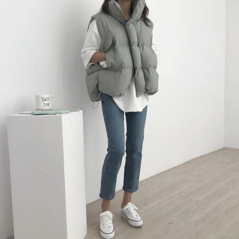 Cropped Puffer Vest For Women - Lightweight Quilted Sleeveless Jacket, Winter Layering Piece With Stand Collar & Zip Front_voghion.com