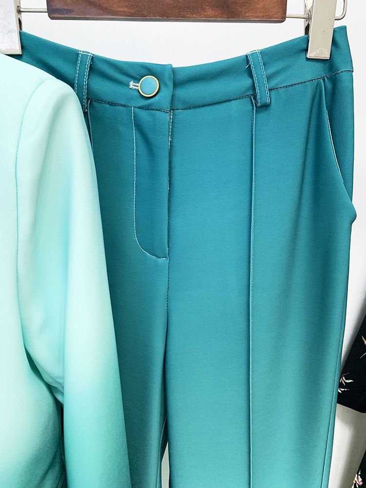 Costum slim cu pantaloni evazați, costum din două piese, pentru femei, la modă, cu gradient de temperament_voghion.com
