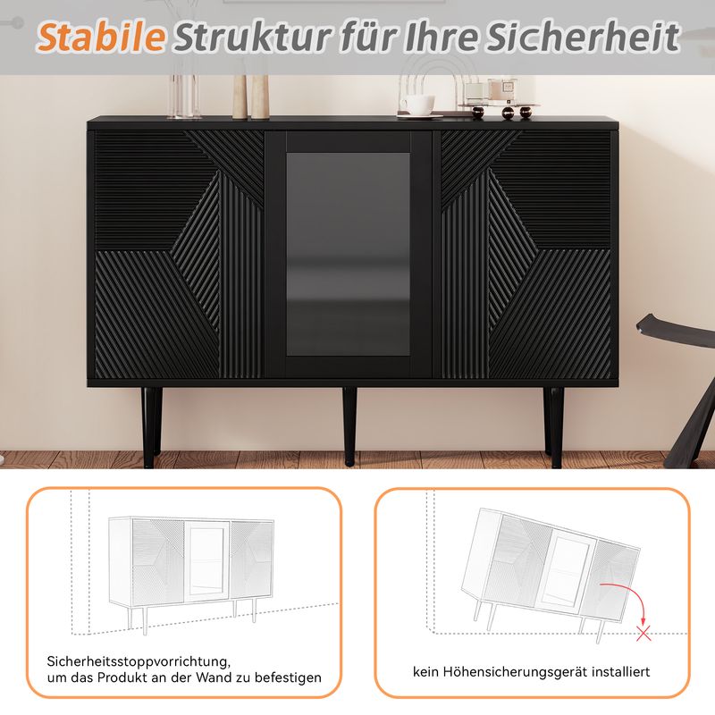 Comode Schwarz 120x79,5cm Con 3 Vasi, Mobili In Metallo E Vetro_voghion.com