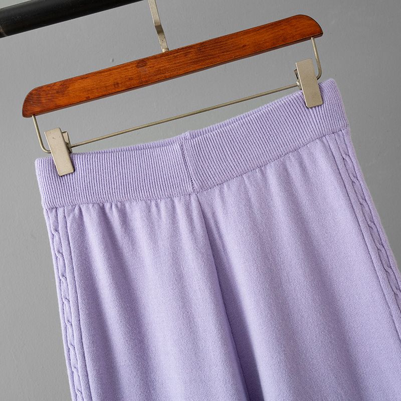 Elegante set di maglione e pantaloni in maglia - Completo casual a righe con pullover a maniche lunghe e pantaloni in morbida miscela di viscosa, versatile per l'ufficio e per tutti i giorni_voghion.com