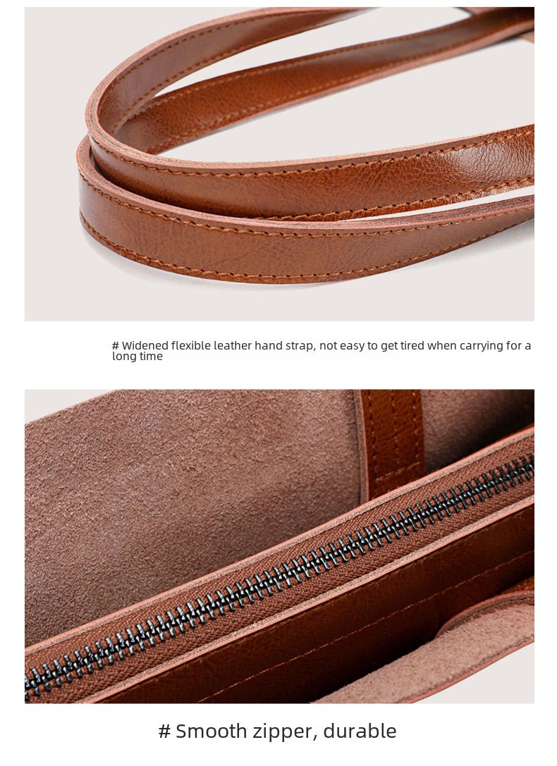2024 Spring and Summer New Cowhide Women's Bag Fashion Women's Leather Bag Simple Tote Bag Large Capacity Portable Shopping Bag_voghion.com
