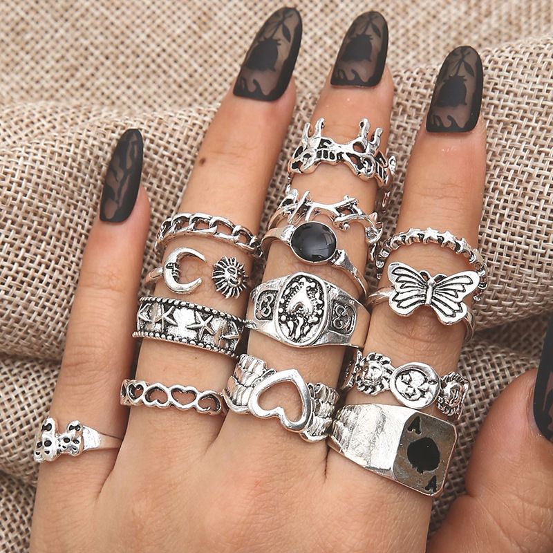 Playing Spades Card Wings Love Butterfly Moon Sun 14 Piece Set Joint Ring_voghion.com