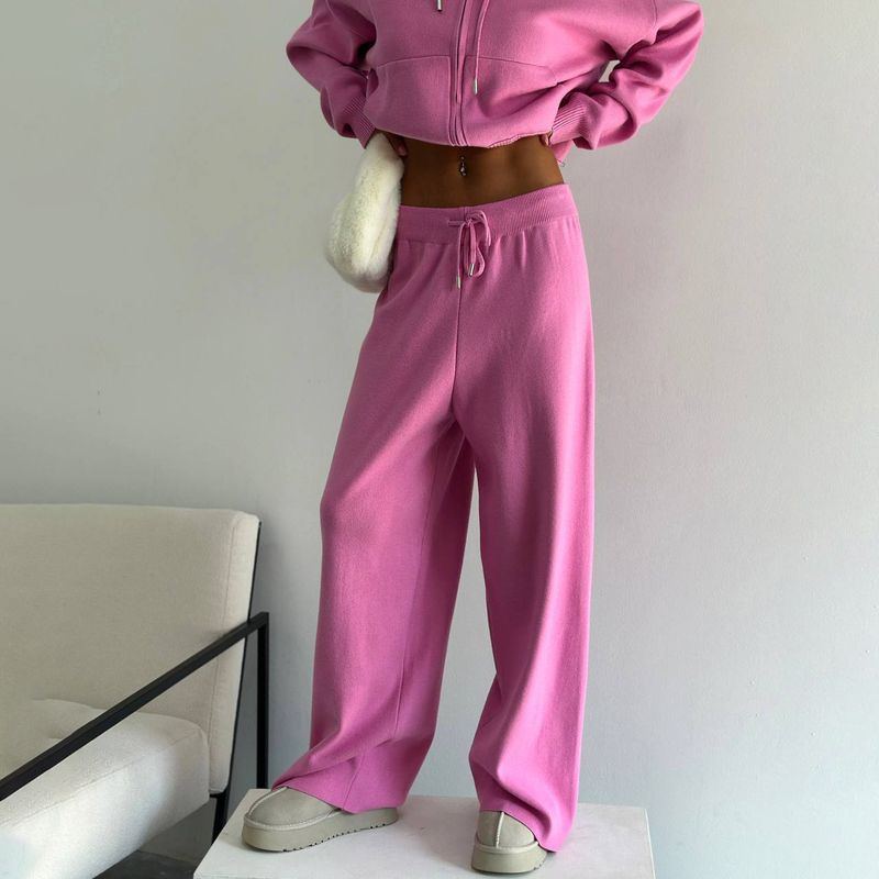 Women's Clothing Solid Color Hooded Sweater Suit For Women Loose Casual Lazy Style Autumn And Winter New Knitted Trousers Two Piece Suit_voghion.com