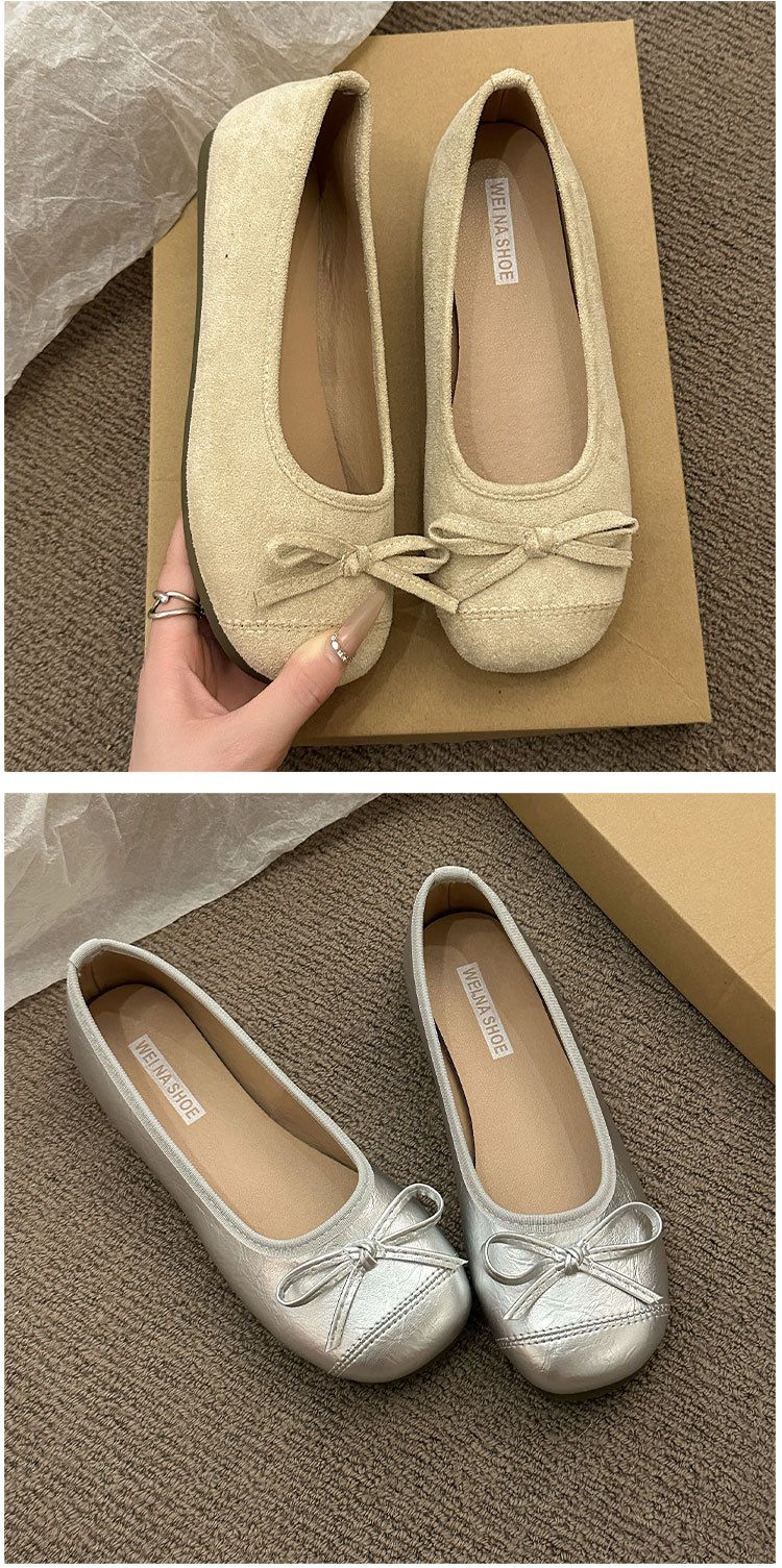 Retro Ballet Flat-soled Red Light-mouth Single Shoes Women's Suede Gentle Soft-soled Doudou Shoes One-pedal Ladyshoes_voghion.com